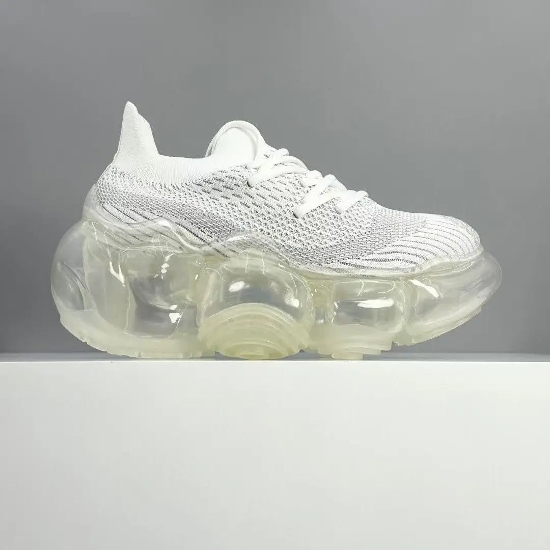 2025 New Japanese Air Cushion Women Chunky Sneakers Knitted Mesh Heightening Jelly Casual Sports Shoes High Quality Luxury Y2k