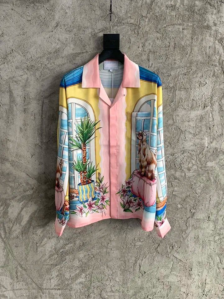 2025 Best Version Casinoblank Printed Women Men Long Sleeve Shirts Loose Fit Oversized Men Casual Shirts Cotton&Silk