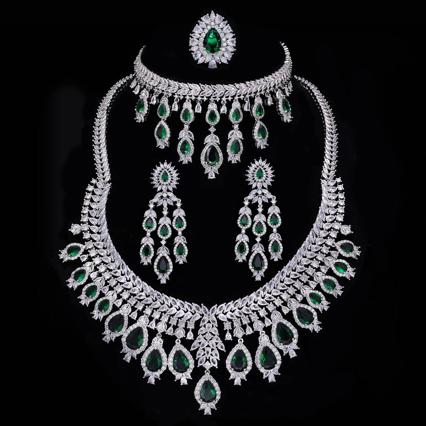3A Zircon Luxury 4-piece Bridal Wedding Jewelry Set Crystal Necklace Set Dubai Jewelry Set