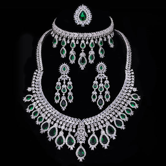3A Zircon Luxury 4-piece Bridal Wedding Jewelry Set Crystal Necklace Set Dubai Jewelry Set