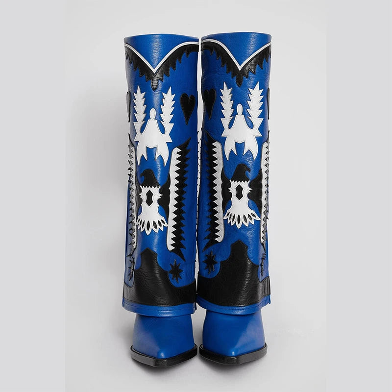 Genuine Leather Embroidered Wedge Heels Women Knee High Boots New Black Red Winter Skirt Boots Sexy High Heels Shoes Size 34-43