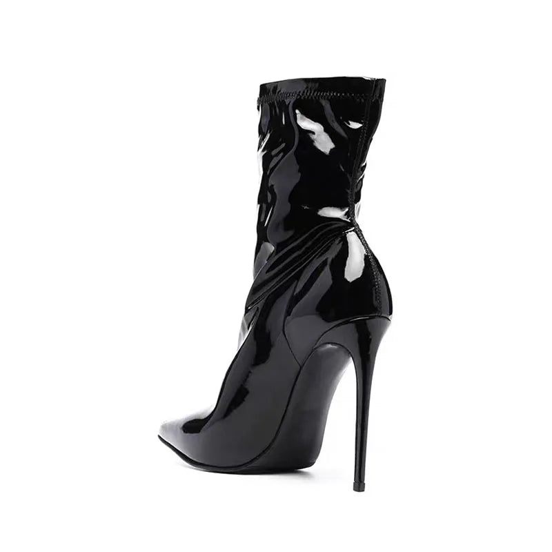 Pointed toe Short boots Patchwork Slip-on Super high heel Modern boots Extra large size