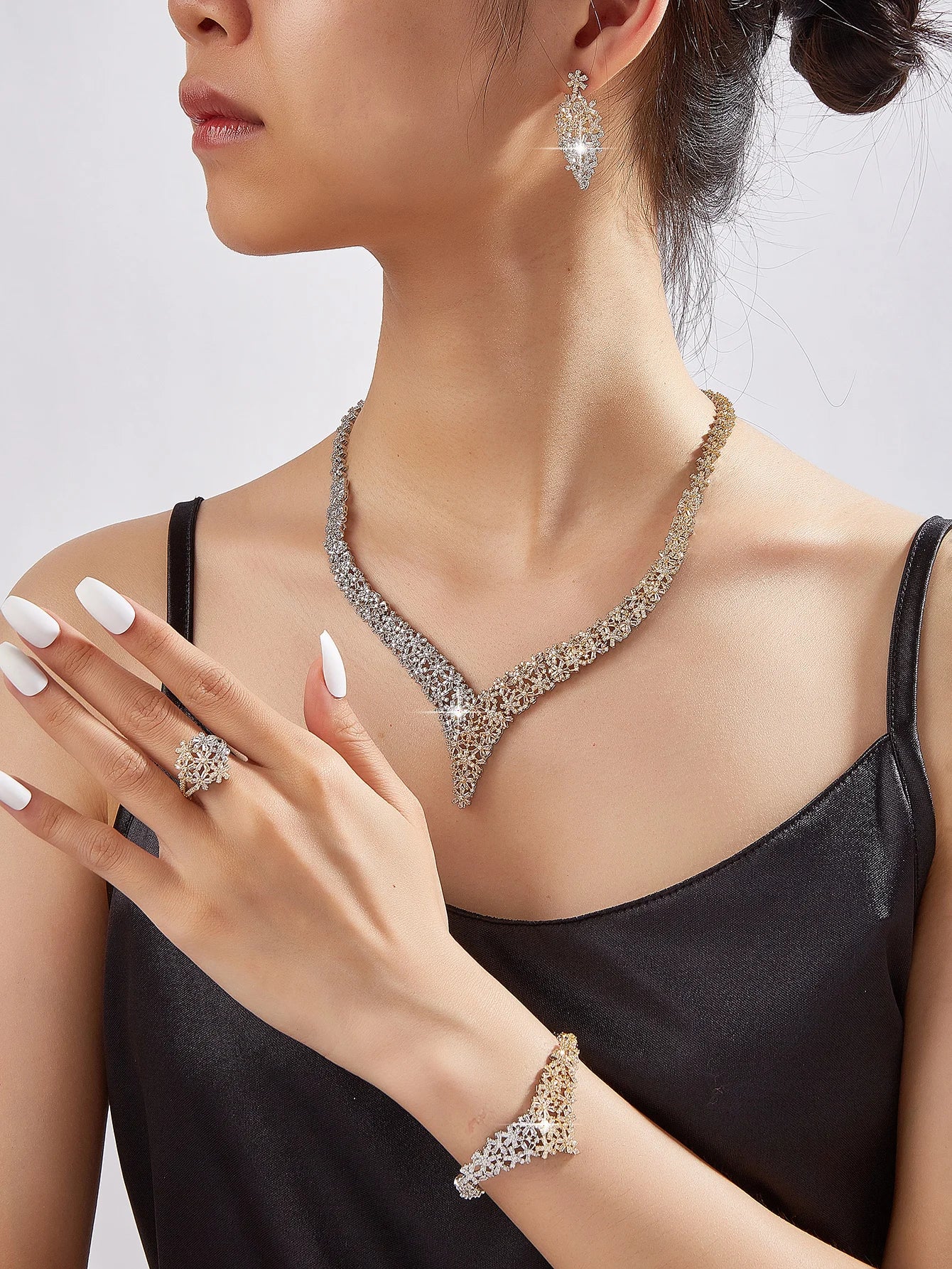 4-piece Ring Cubic Zirconia Bridal Wedding Jewelry Set, Dubai Nigeria Crystal Wedding Jewelry Set