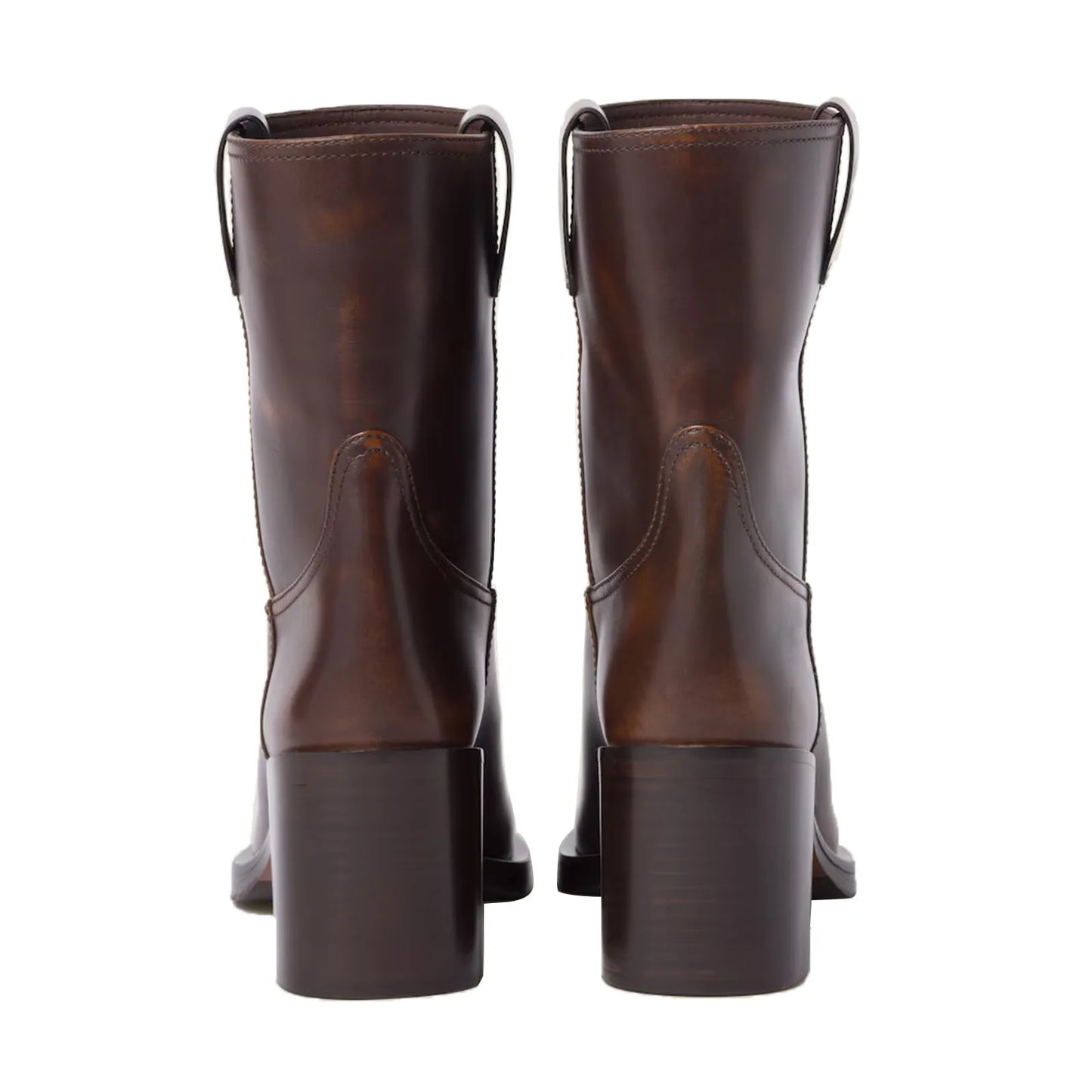 Cowhide Ankle boots Black Round toe Pull-on Chunky heels Modern boots simple style large size boots