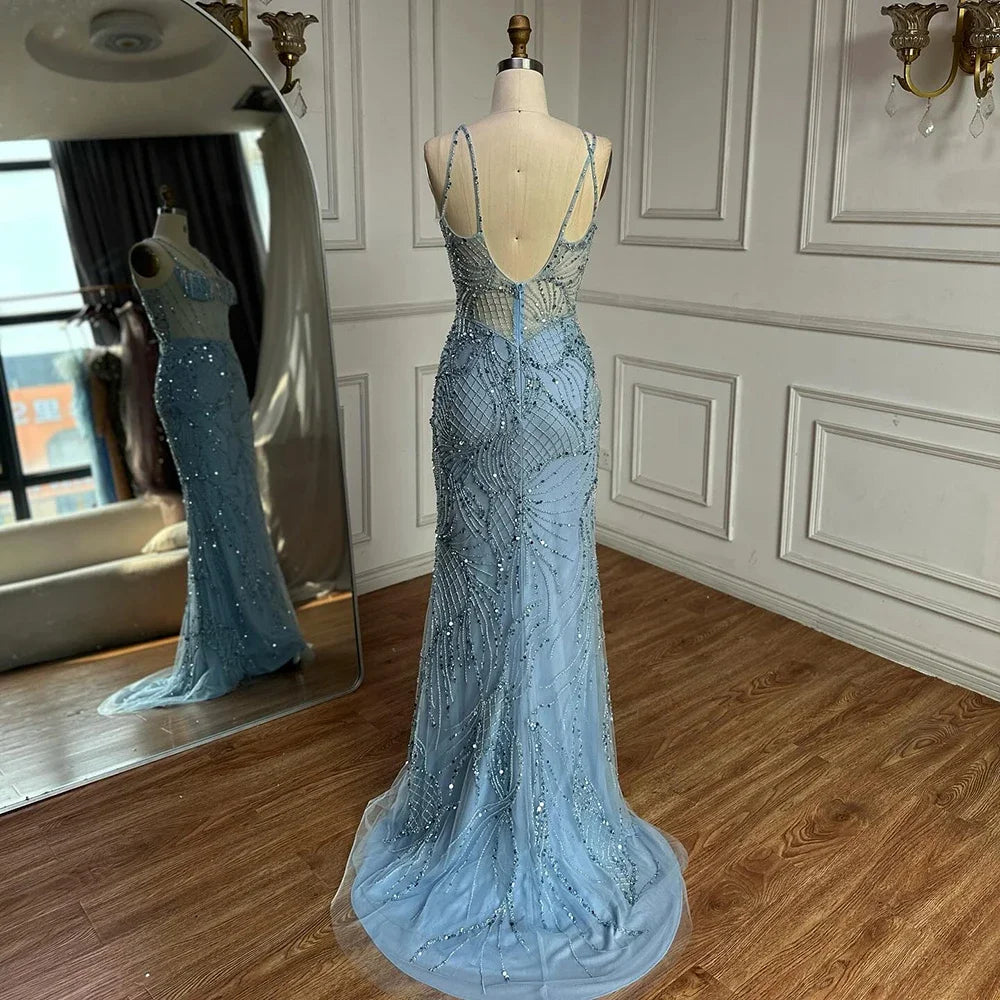 Women’s Beaded Mermaid Evening Dress – Blue