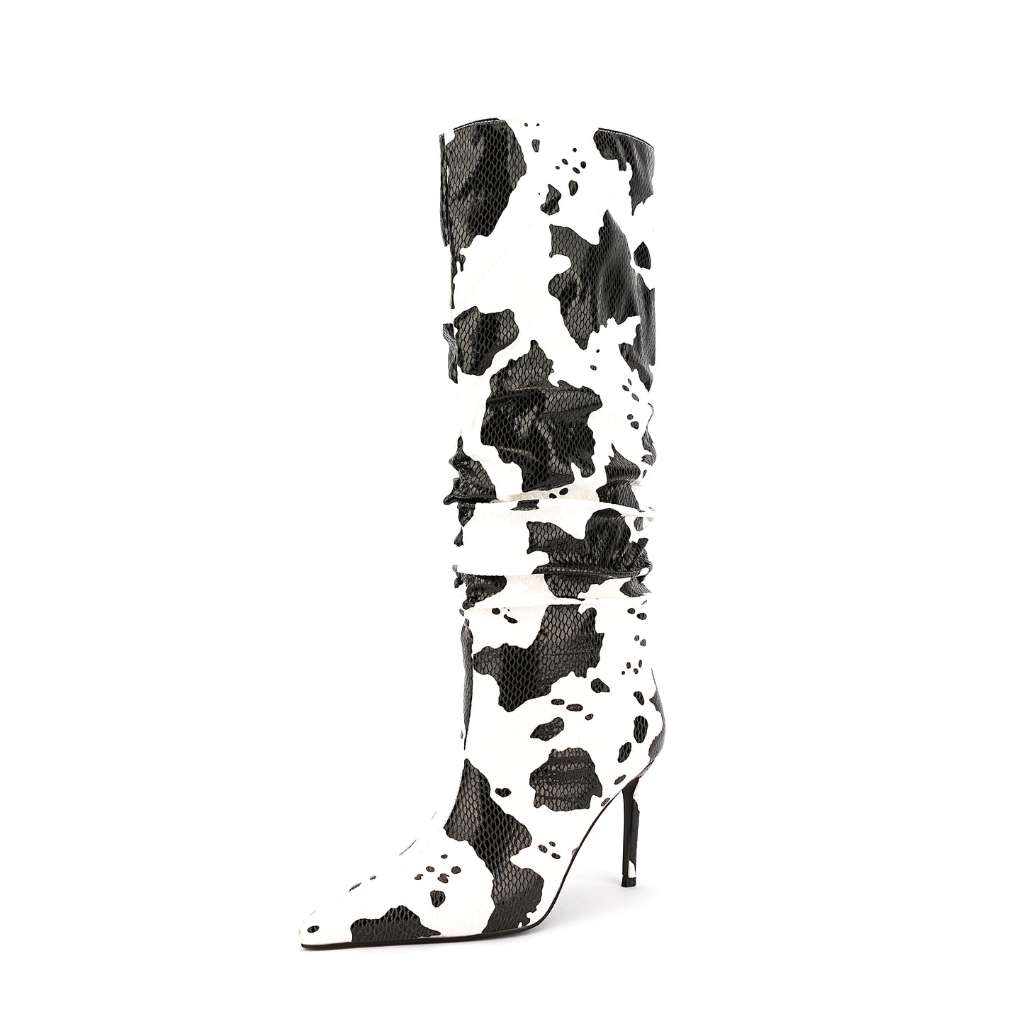 Cow grain Pointed toe Slip-on Super high heel Pleated Middle boots Mixed Colors Modern boots