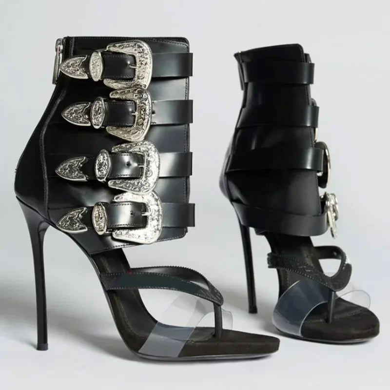 Crystal Flip Toe Sandal Ankle Boots Sexy Pointed Toe Thin Heel Mixed Colors Women Modern Shoes