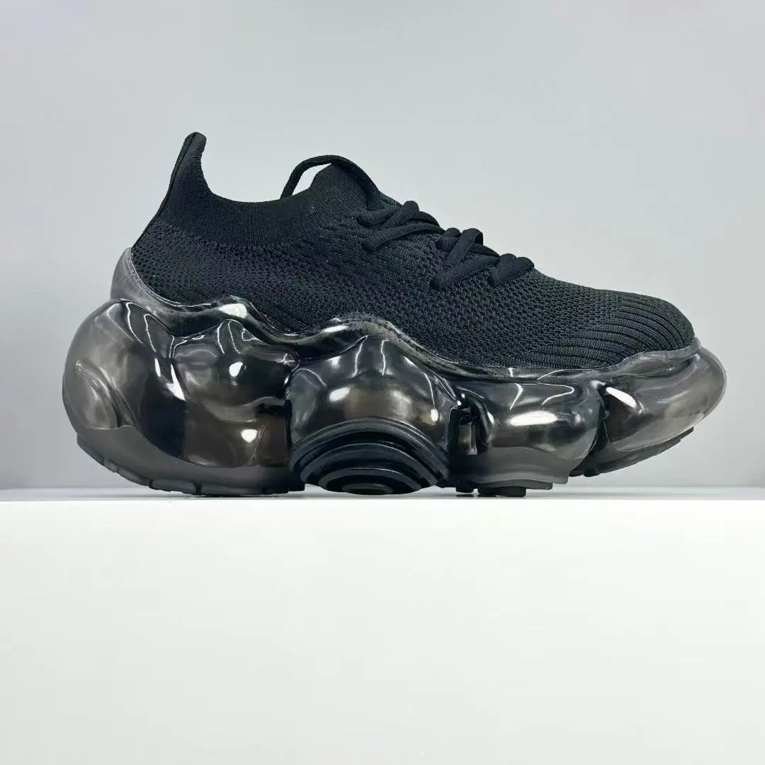 2025 New Japanese Air Cushion Women Chunky Sneakers Knitted Mesh Heightening Jelly Casual Sports Shoes High Quality Luxury Y2k