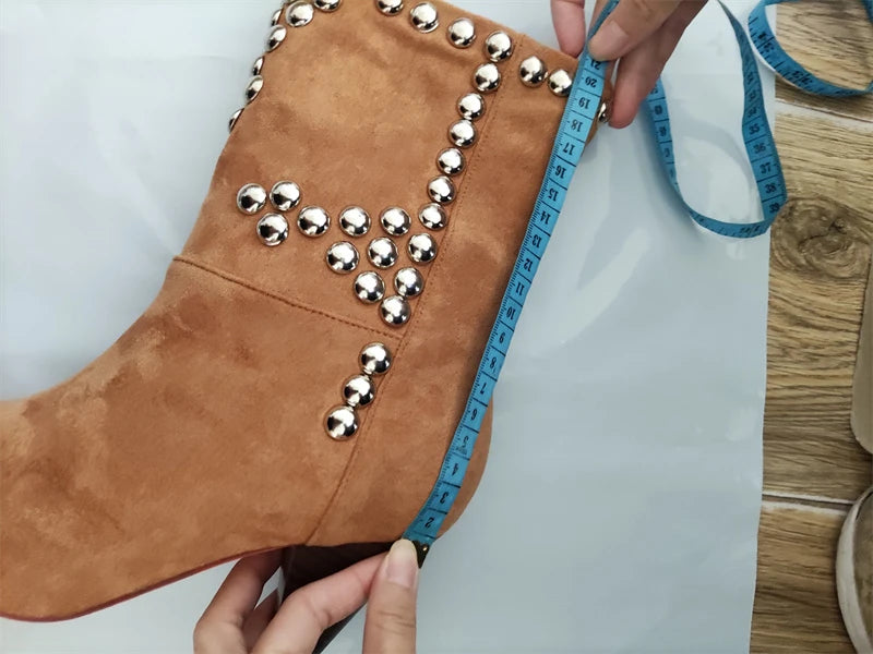 Rivet Inlaid Women's Knee High Boots Cowhide Suede Stage Show Ankle Boots Fashionable Sexy Autumn  Winter Womans Shoes