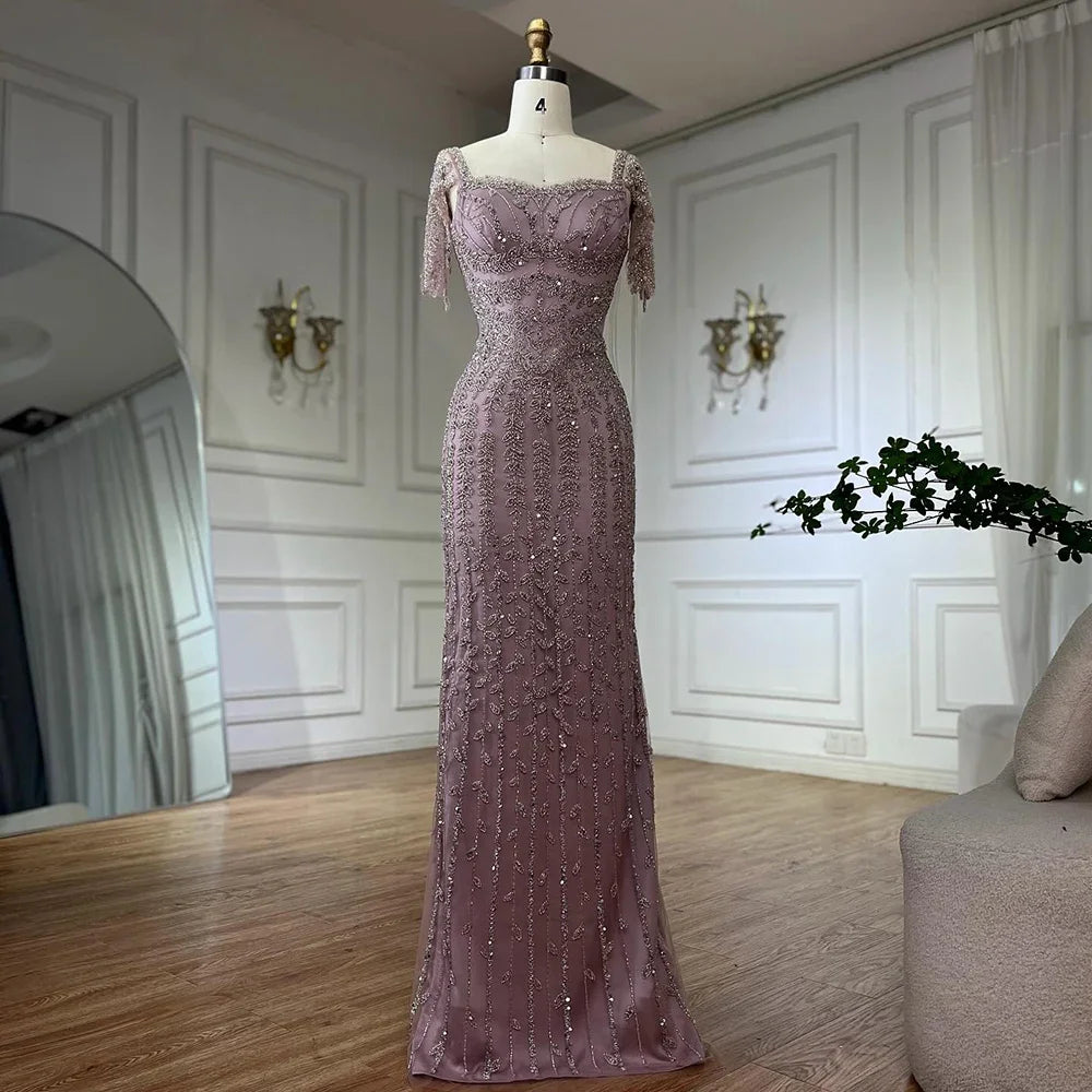 Pink Mermaid Beaded Saudi Arabic Evening Dresses Customized
