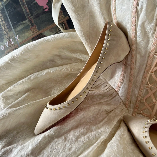 Red Shiny Sole Women Flat Shoes Luxury Designer Genuine Leather Shallow Pointed toe Ladies Flats Party Elegant Women's Shoe