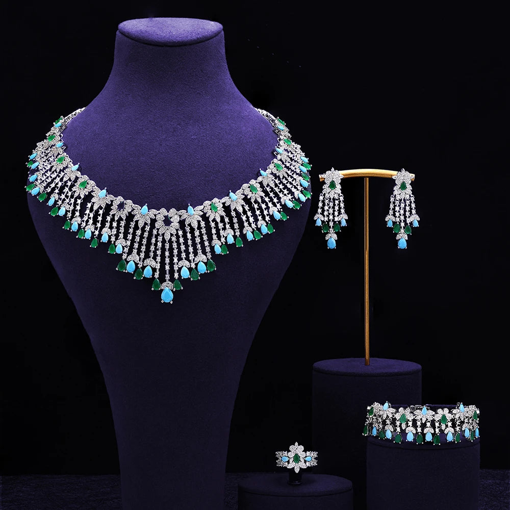 UAE Dubai Bridal Jewelry Set Women Wedding Party Nigerian African Necklace Earrings Set