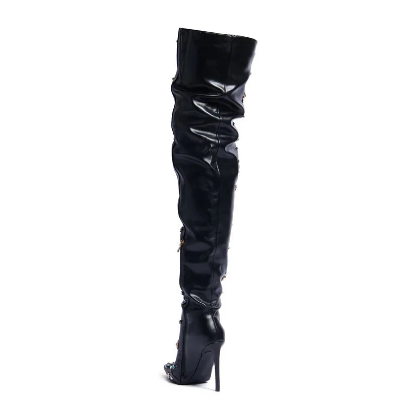 Women's Rhinestone Thigh-High Runway Boots - LiveTrendsX fit view 5