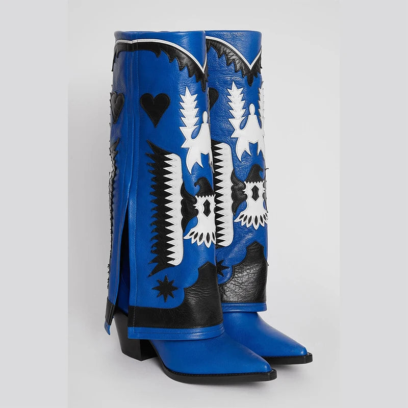 Genuine Leather Embroidered Wedge Heels Women Knee High Boots New Black Red Winter Skirt Boots Sexy High Heels Shoes Size 34-43