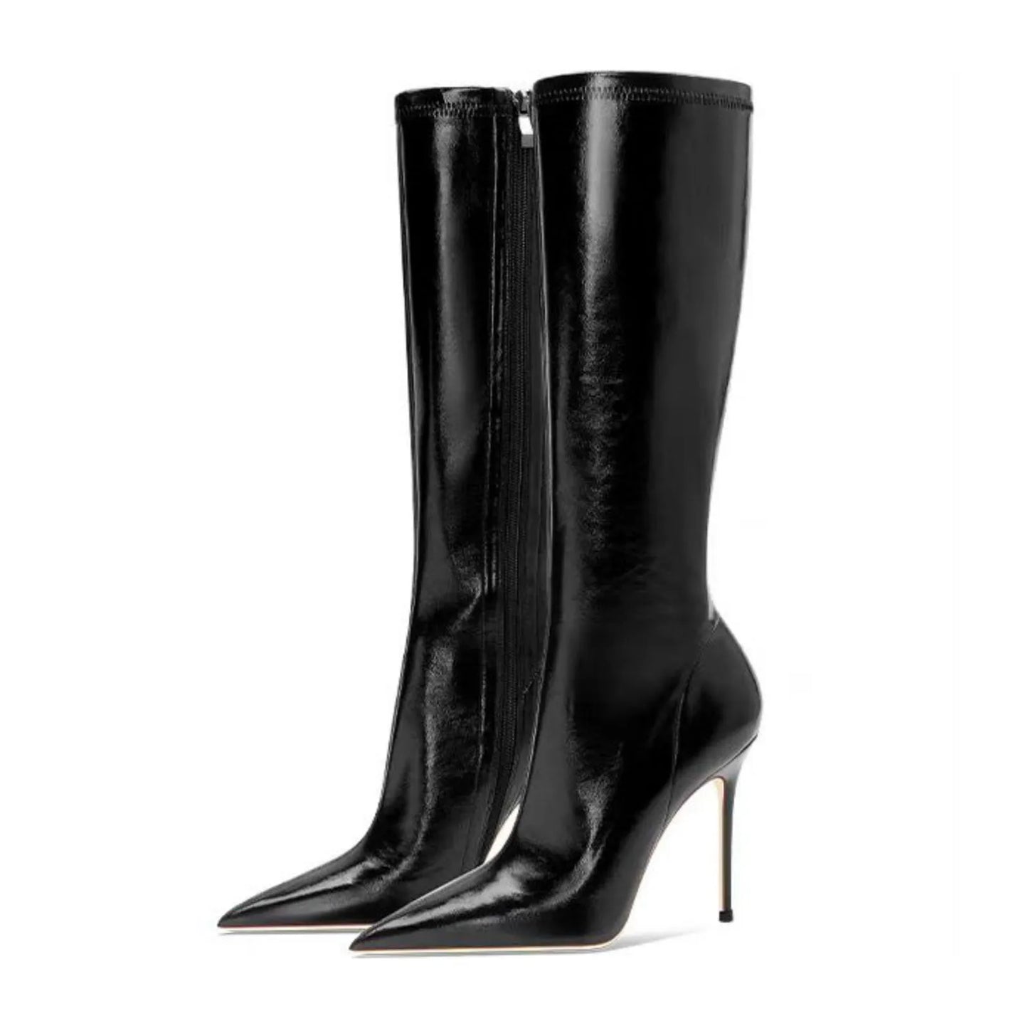 Mid-Calf boots Pointed toe Sidek zipper Super high heel Modern boots Simple style Skinny boots