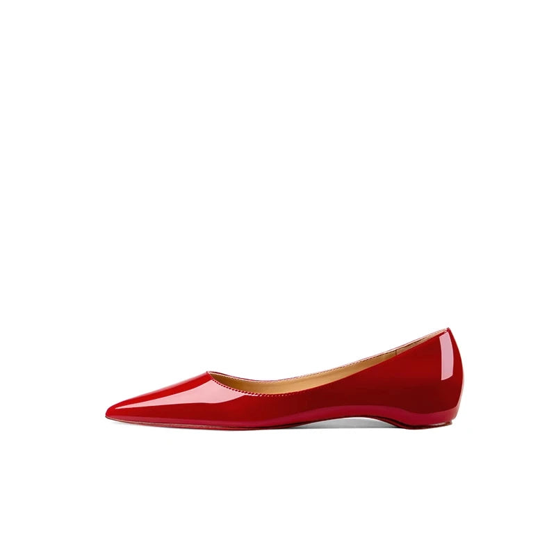 Red Shiny Sole Women Flat Shoes Luxury Designer Genuine Leather Shallow Pointed toe Ladies Flats Party Elegant Women's Shoe