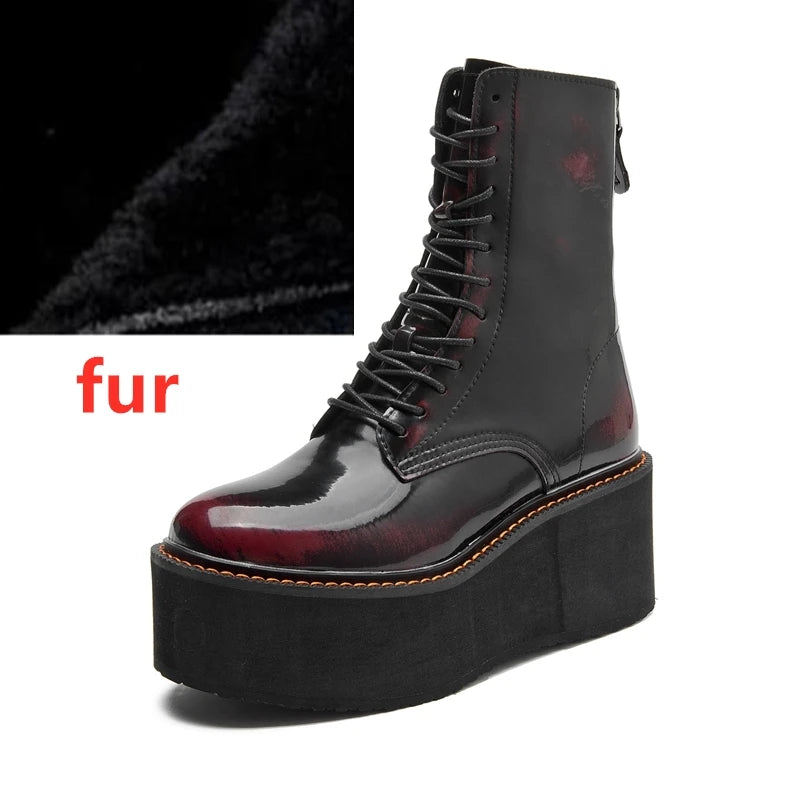 AIYUQI Women Ankle Boots Genuine Leather 2025 New Platform High Heel Short Boots Female Non-slip Large Size Women Winte Boots