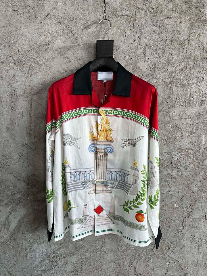 2025 Best Version Casinoblank Printed Women Men Long Sleeve Shirts Loose Fit Oversized Men Casual Shirts Cotton&Silk