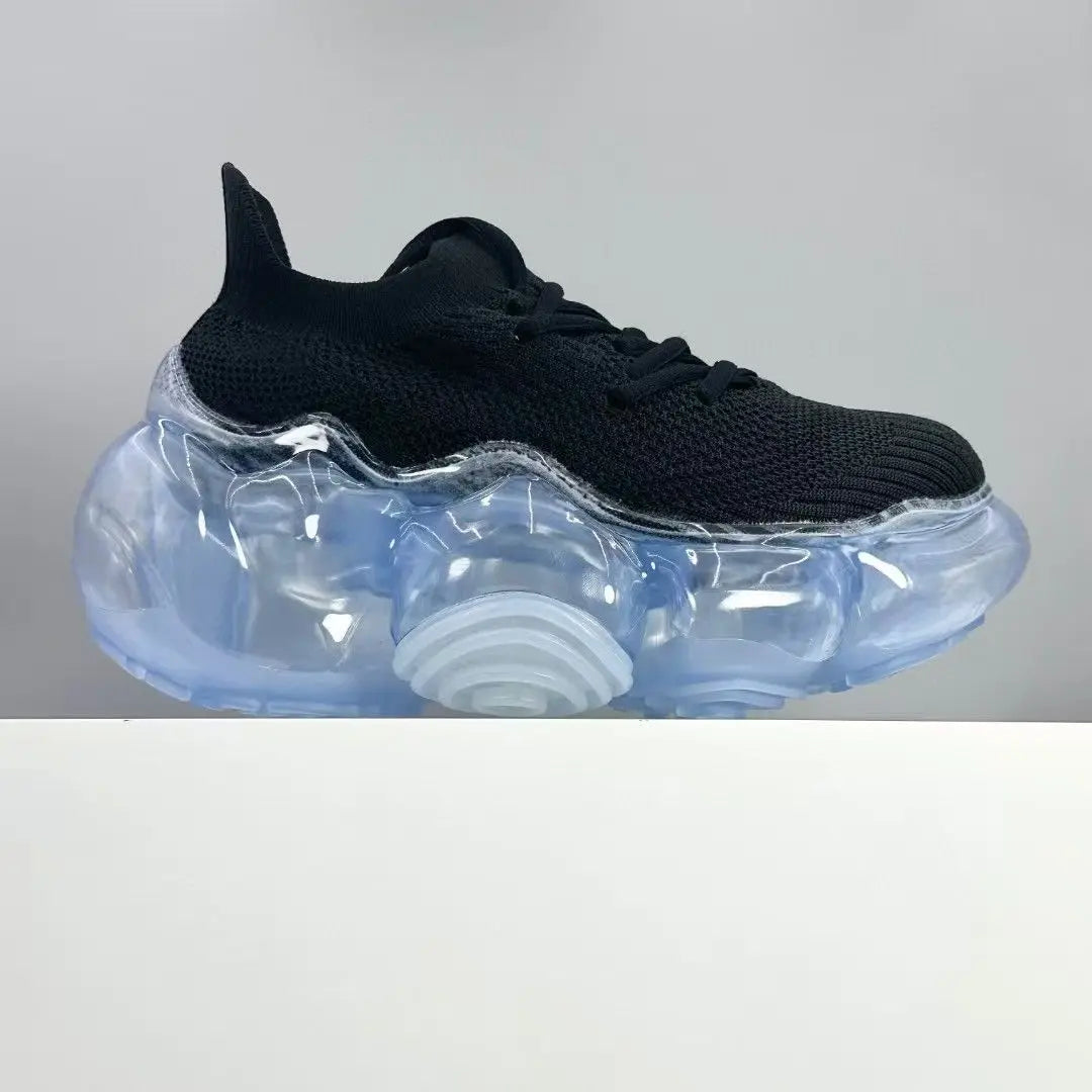 2025 New Japanese Air Cushion Women Chunky Sneakers Knitted Mesh Heightening Jelly Casual Sports Shoes High Quality Luxury Y2k