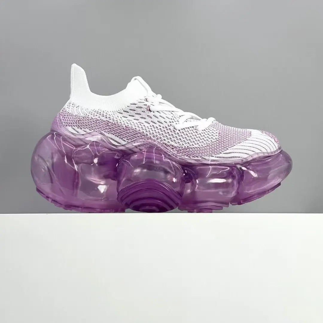 2025 New Japanese Air Cushion Women Chunky Sneakers Knitted Mesh Heightening Jelly Casual Sports Shoes High Quality Luxury Y2k