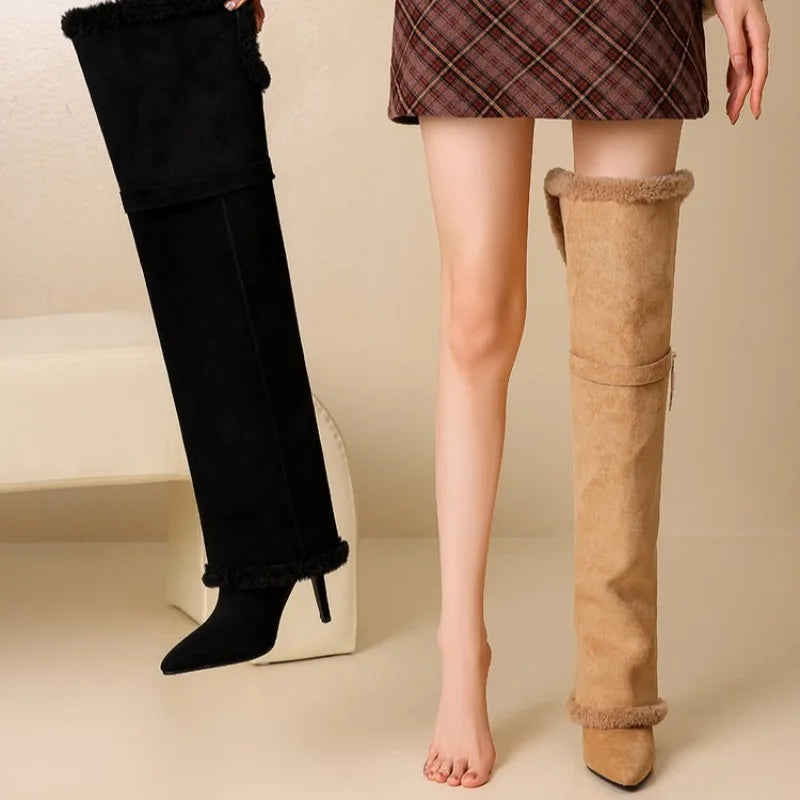 High Heels Withpointed Buckle Decoration, Versatile Over Theknee Fashion Pants Leg Women's Boots