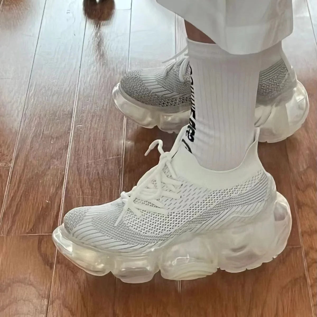 2025 New Japanese Air Cushion Women Chunky Sneakers Knitted Mesh Heightening Jelly Casual Sports Shoes High Quality Luxury Y2k