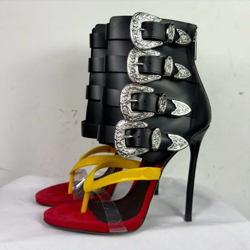 Crystal Flip Toe Sandal Ankle Boots Sexy Pointed Toe Thin Heel Mixed Colors Women Modern Shoes