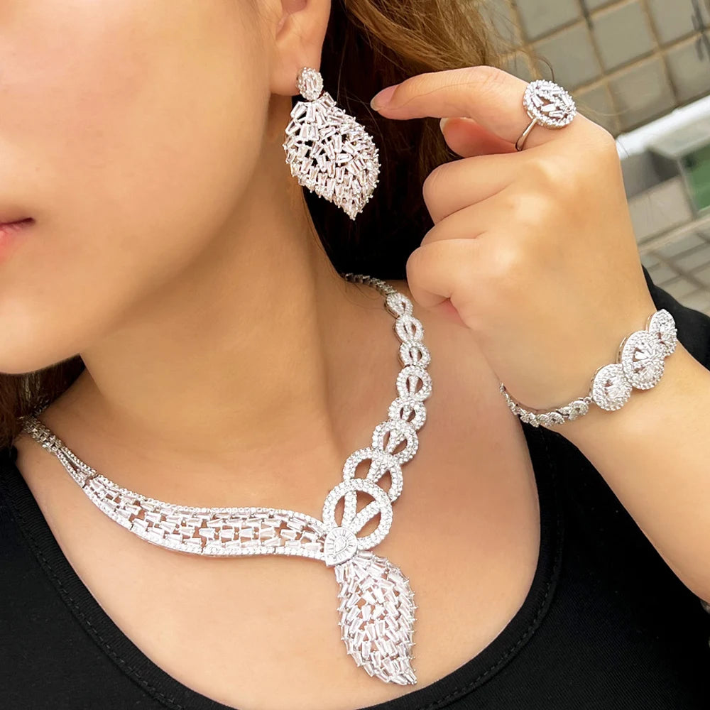 ThreeGraces 4pcs Brilliant Cubic Zirconia Stone Luxury African Dubai Bridal Jewelry Set for Women Party Dress Accessories