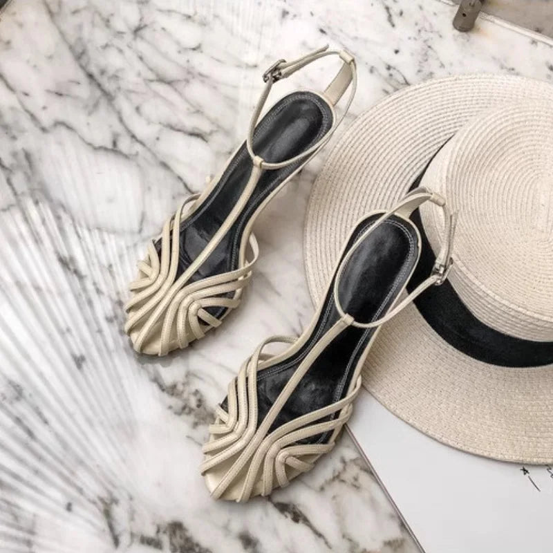 Women Simple Style T-strap Sandals Sexy Heel Narrow Band Party Wedding Shoes Summer Sandalias