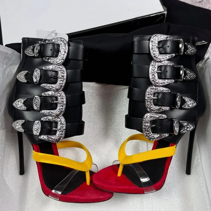 Crystal Flip Toe Sandal Ankle Boots Sexy Pointed Toe Thin Heel Mixed Colors Women Modern Shoes