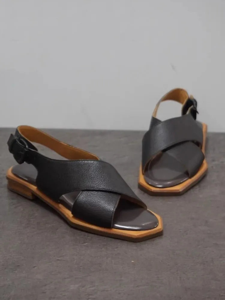 Women's Genuine Leather Vintage Gladiator OpenToe Sandals