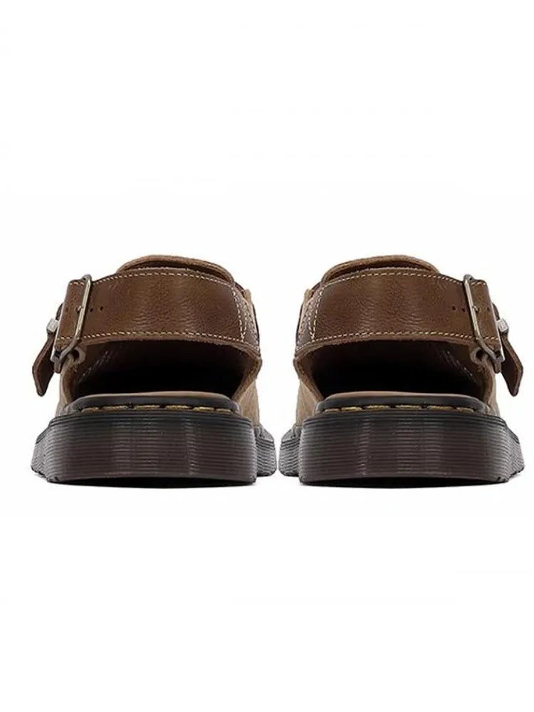 Men's Vintage Summer Closed Toe Leather Sandals with Buckle Strap