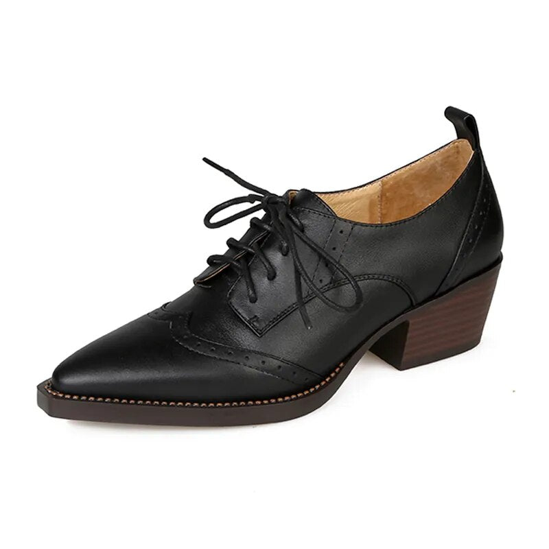 Women Pointed Toe Lace-Up Loafers British Style Pumps