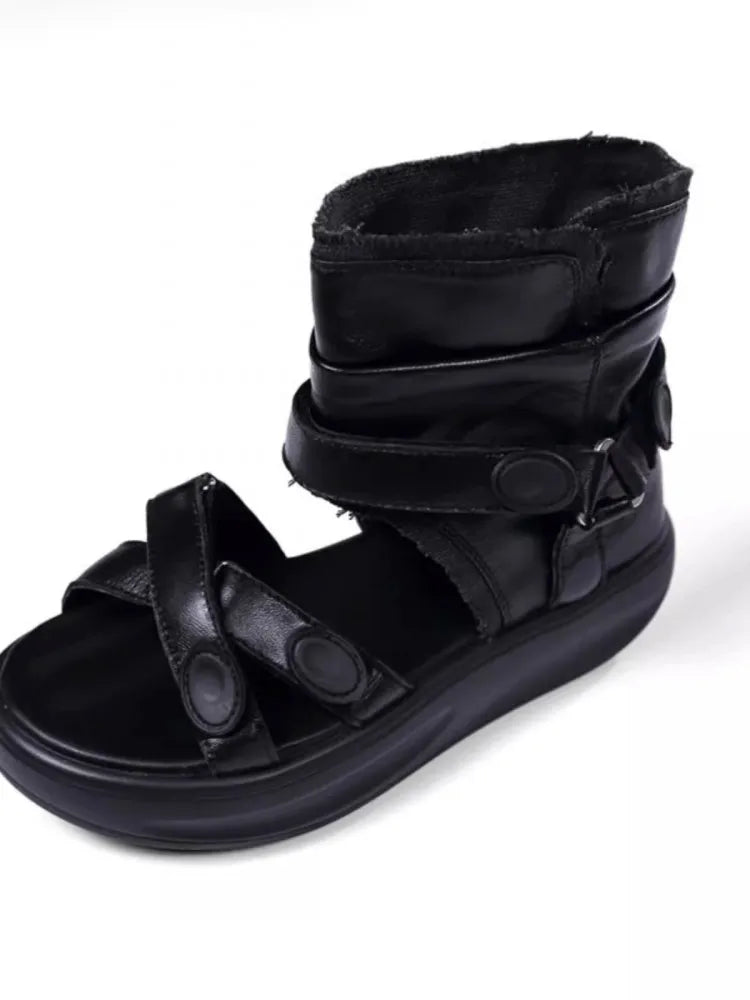 Women's Summer High Top Gladiator Platform Sandals in Black