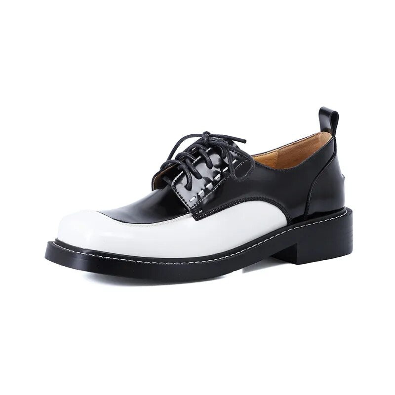 Women Horsehair Leather Square Toe Oxford Loafers