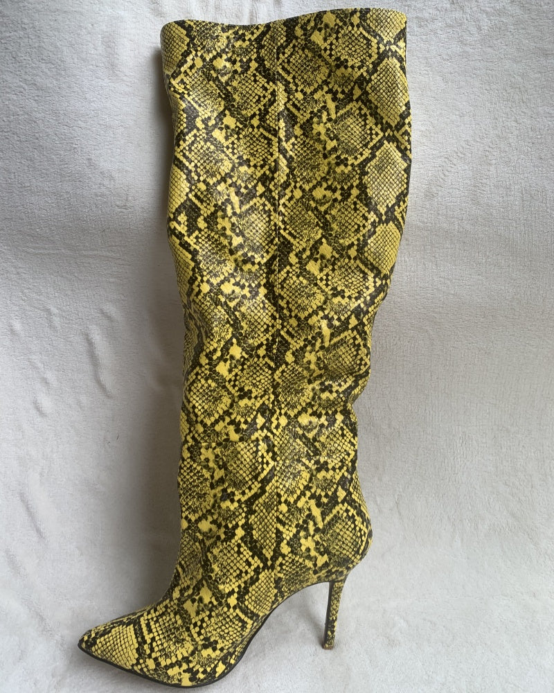 Women Crocodile Knee High Boots Autumn Snake Prints