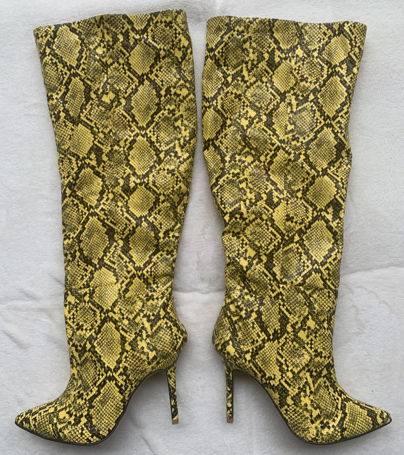 Women Crocodile Knee High Boots Autumn Snake Prints