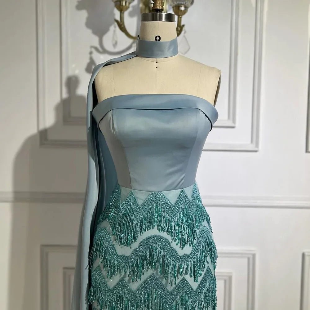 Ankle - Length Mermaid Dress with Long Cloak - A Beaded Ensemble for Women - LiveTrendsX