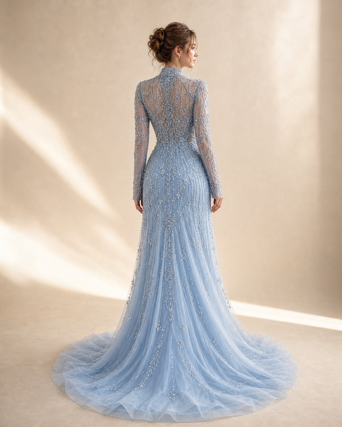 Azure Aria Beaded Lace Gown