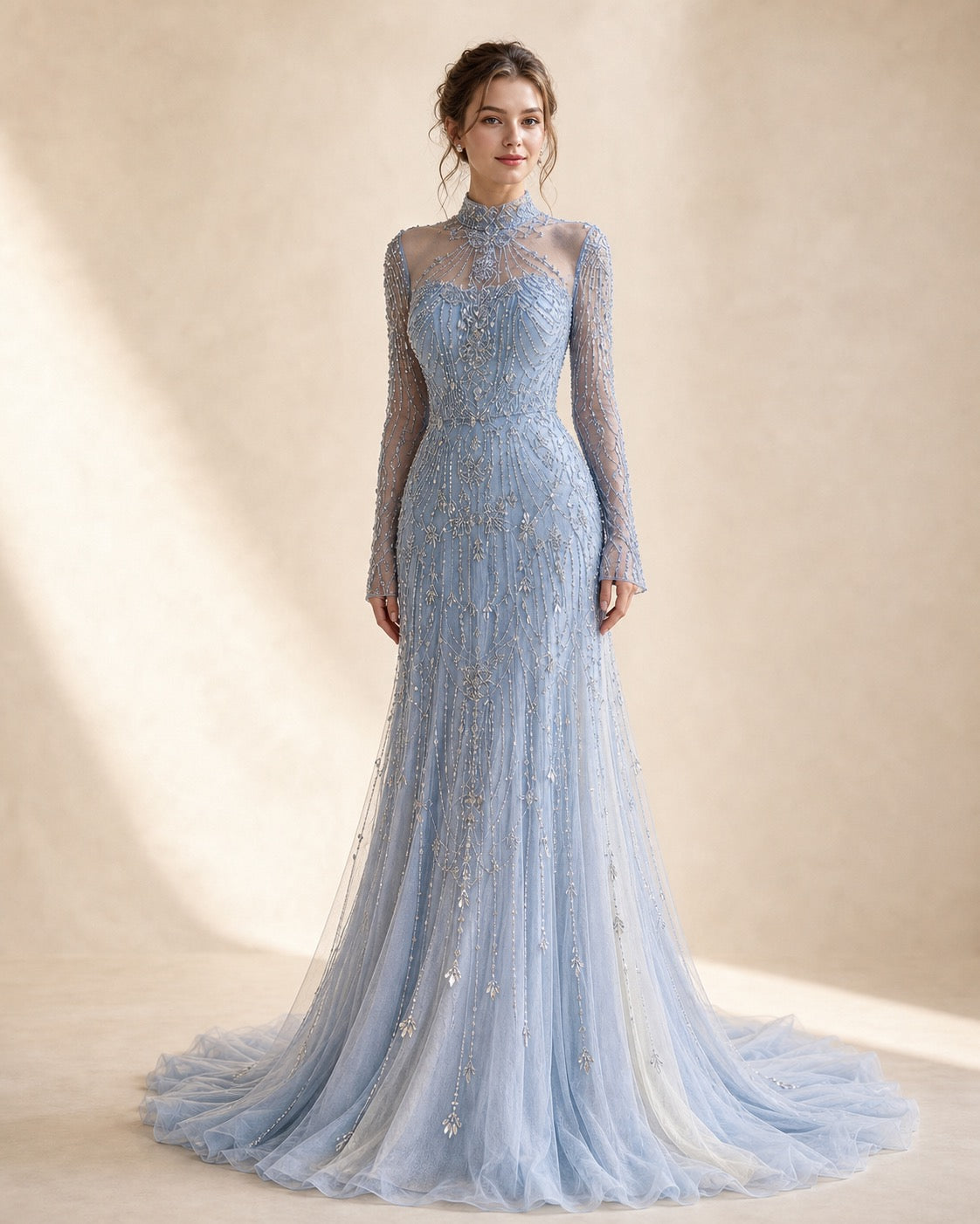 Azure Aria Beaded Lace Gown