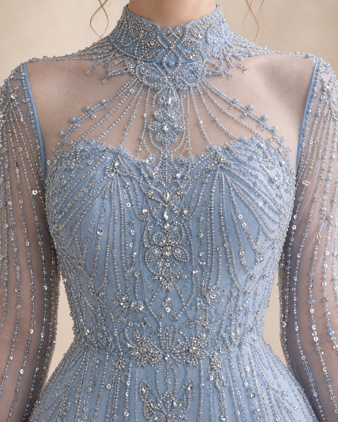 Azure Aria Beaded Lace Gown