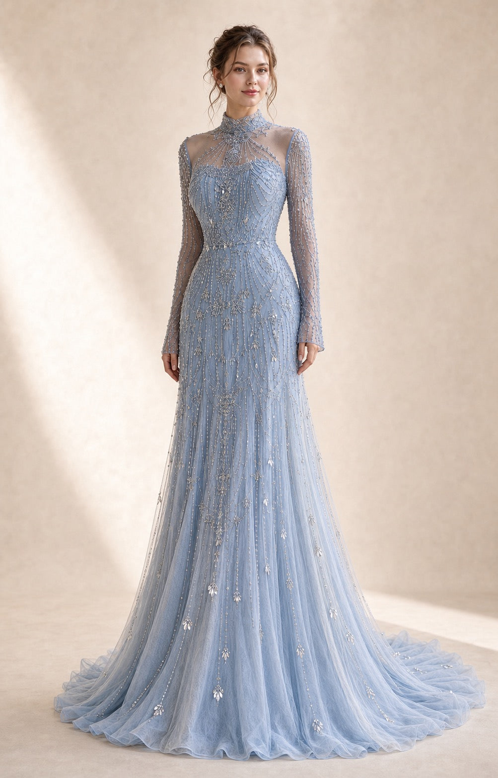 Azure Aria Beaded Lace Gown