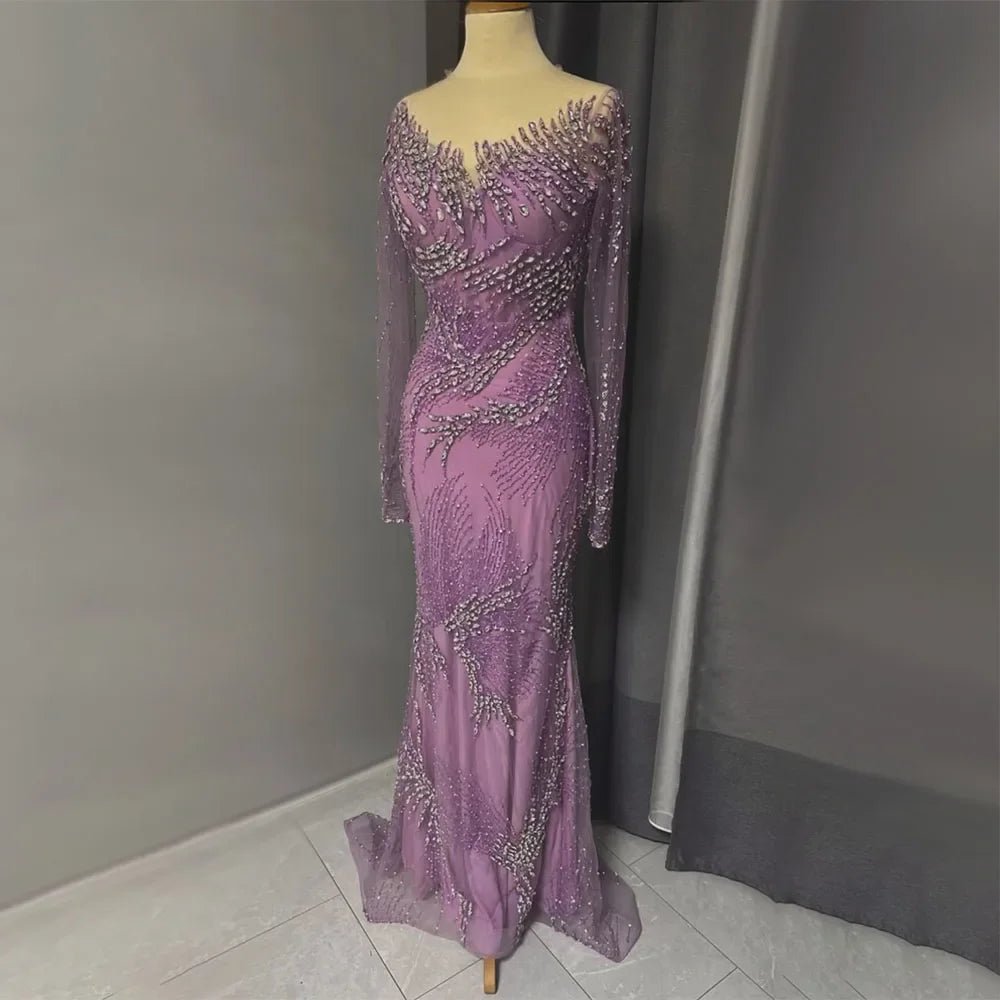 Beaded Purple Mermaid Evening Dress Featuring a Removable Overskirt LiveTrendsX Beaded Purple Mermaid Evening Dress Featuring a Removable Overskirt LiveTrendsX