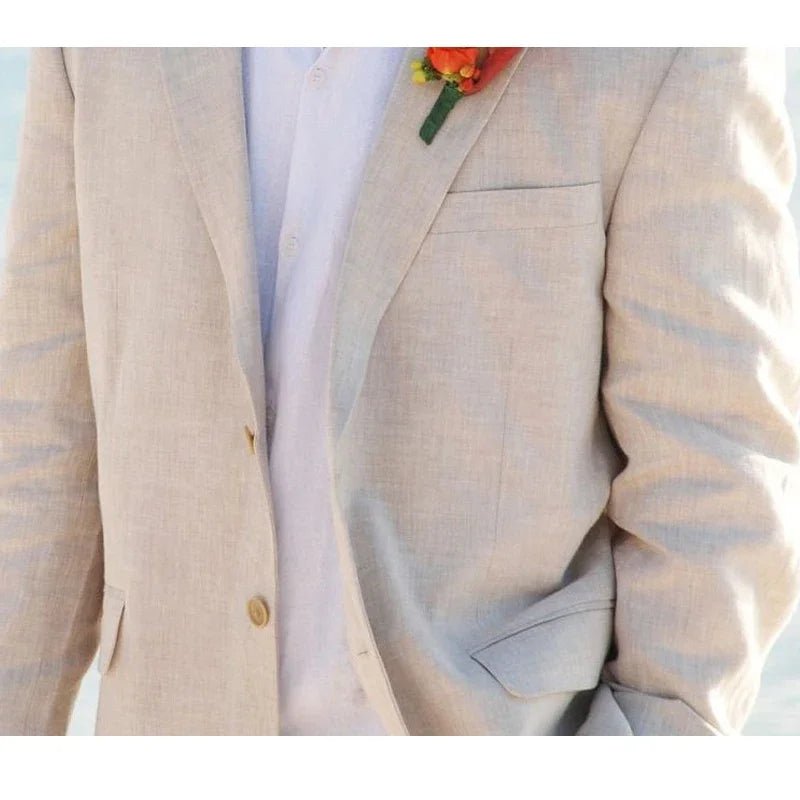Beige Linen Wedding Suits For Men Beach - LiveTrendsX