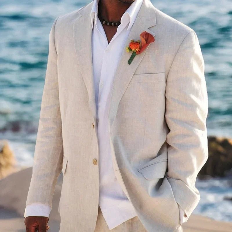 Beige Linen Wedding Suits For Men Beach - LiveTrendsX