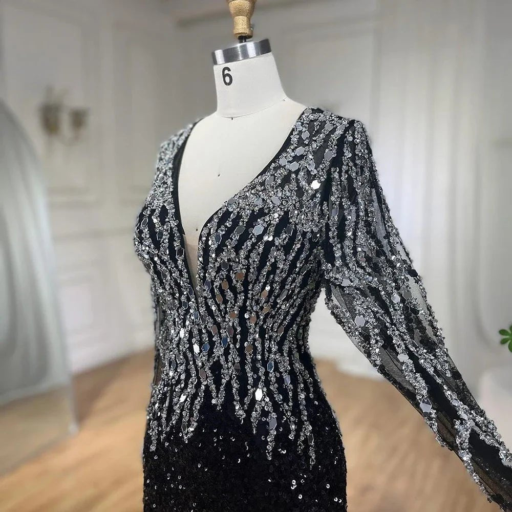 Black Elegant Mermaid Dress Adorned with Beads for Women - LiveTrendsX