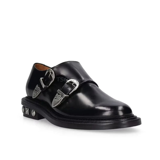Black Genuine Leather Loafers with Metal Belt Buckle for Men - LiveTrendsX