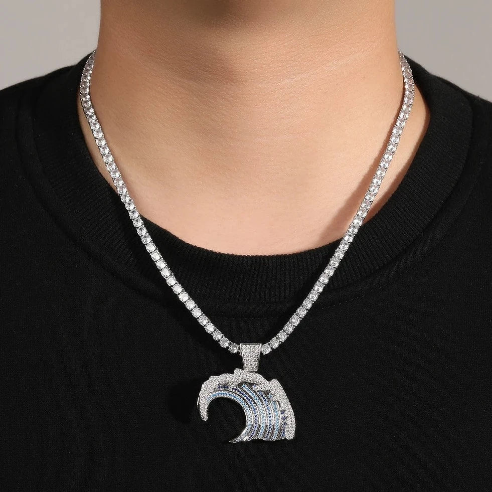 Blue Zircon Wave Pendant Necklace - LiveTrendsX