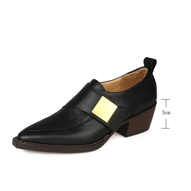 Chunky Heel Cow Leather Oxfords Buckle Pumps - LiveTrendsX