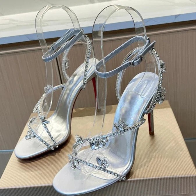 Crystal Decorated Women's High Heels Sandals Ankle Strap Stiletto Open Toe Sexy Shoes - LiveTrendsX